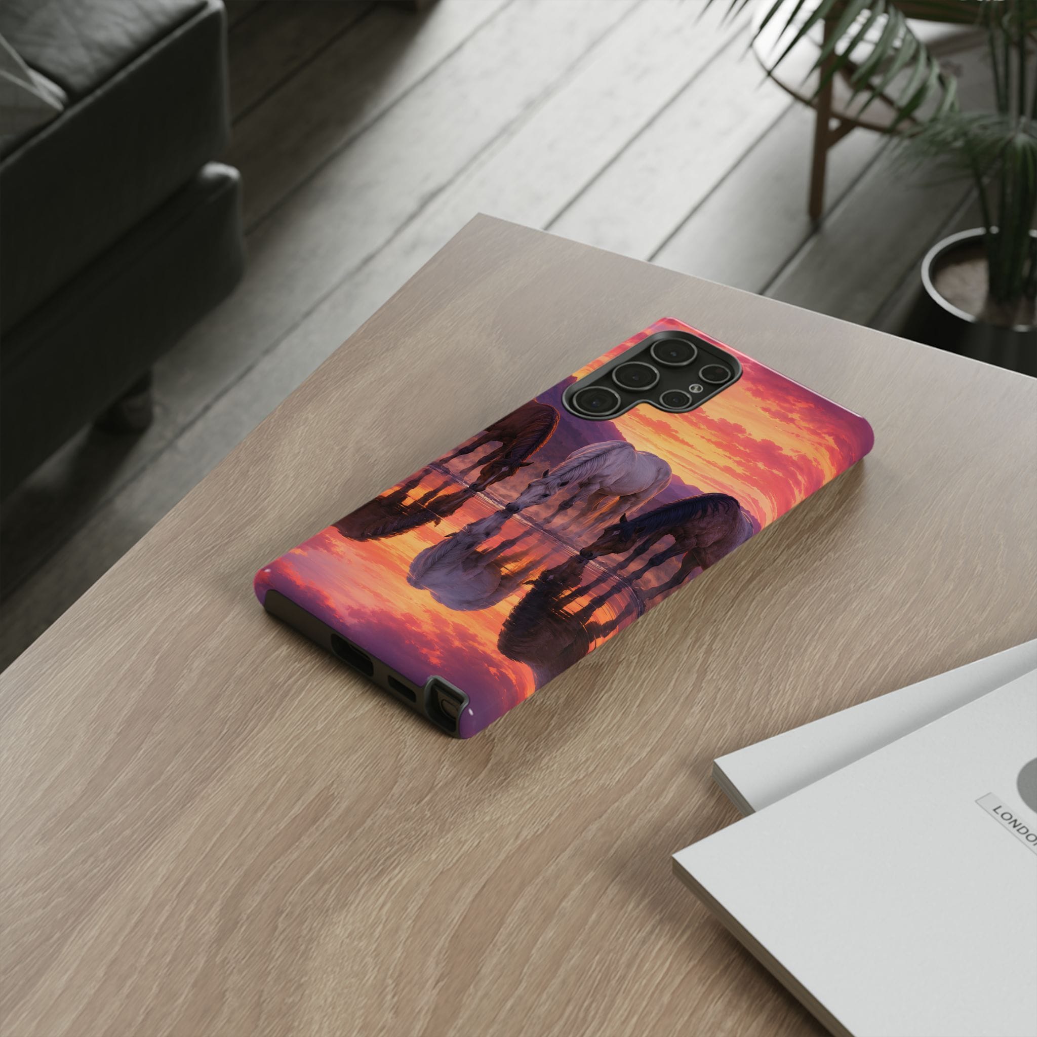 Horses at Sunset Reflection Phone Case