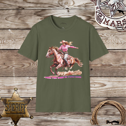 Softstyle Unisex T-Shirt:  Cowgirl Wind in Your Hair