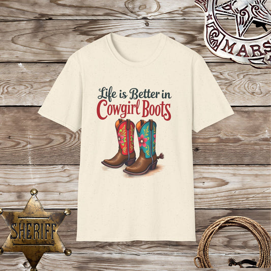 Softstyle Unisex T-Shirt -Life Better in Cowgirl Boots