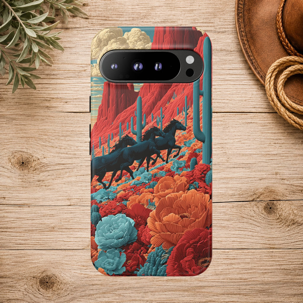 Desert Wild Horses Floral Phone Case