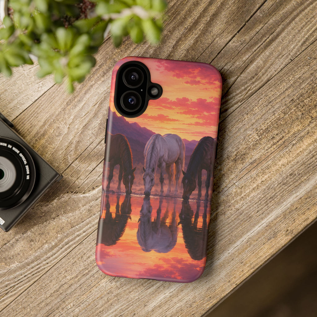 Horses at Sunset Reflection Phone Case