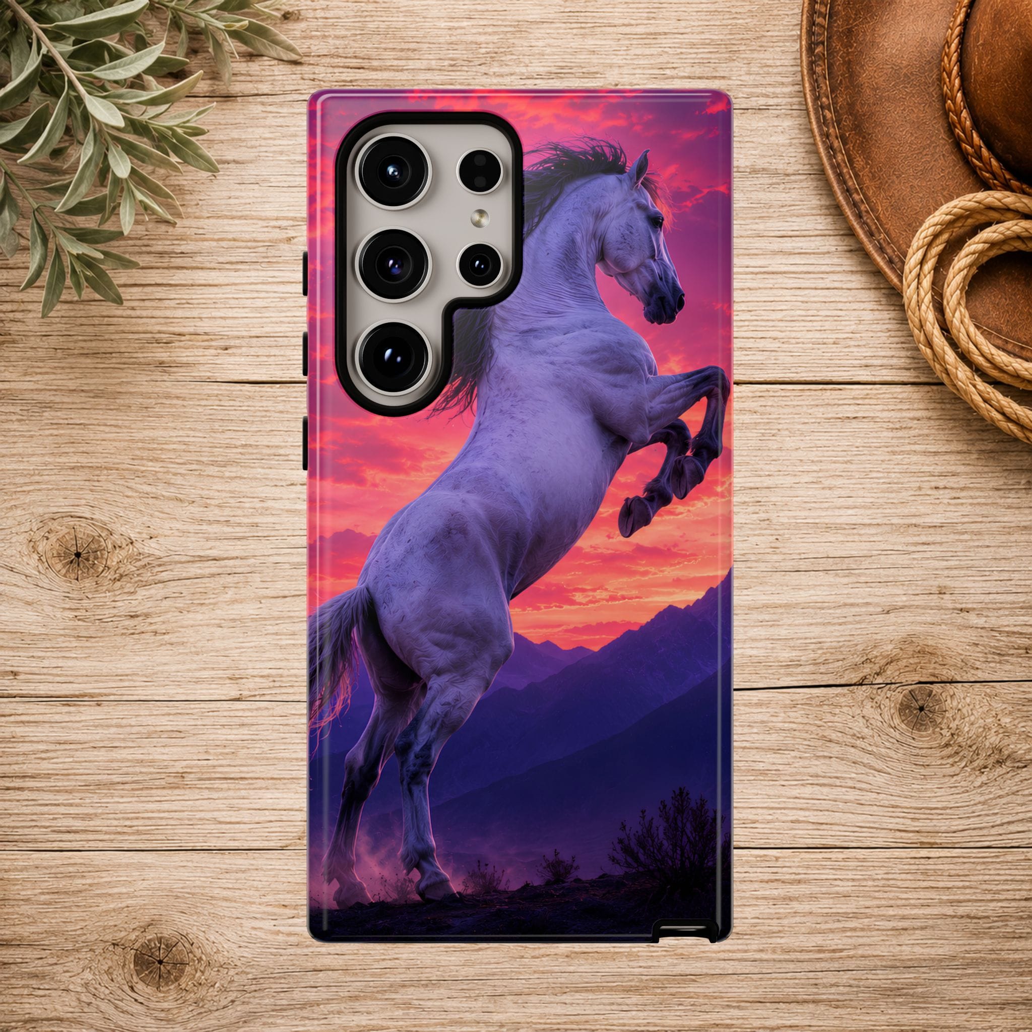 Rearing White Horse Sunset Phone Case