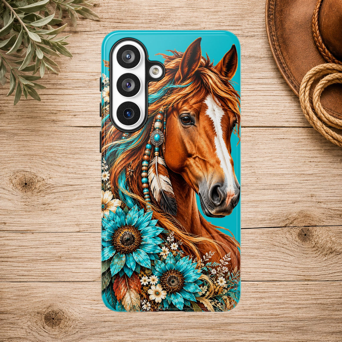 Turquoise Sunflower Horse Phone Case