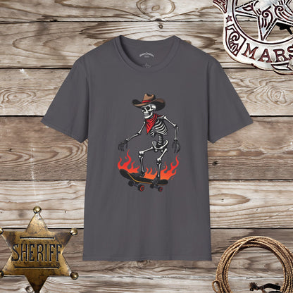 Softstyle Unisex T-Shirt: Skater Cowboy Skeleton