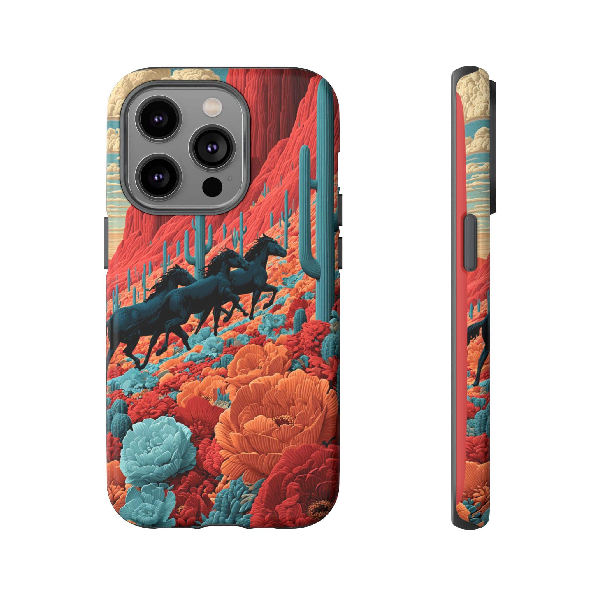 Desert Wild Horses Floral Phone Case