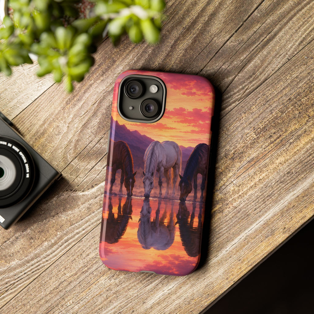 Horses at Sunset Reflection Phone Case