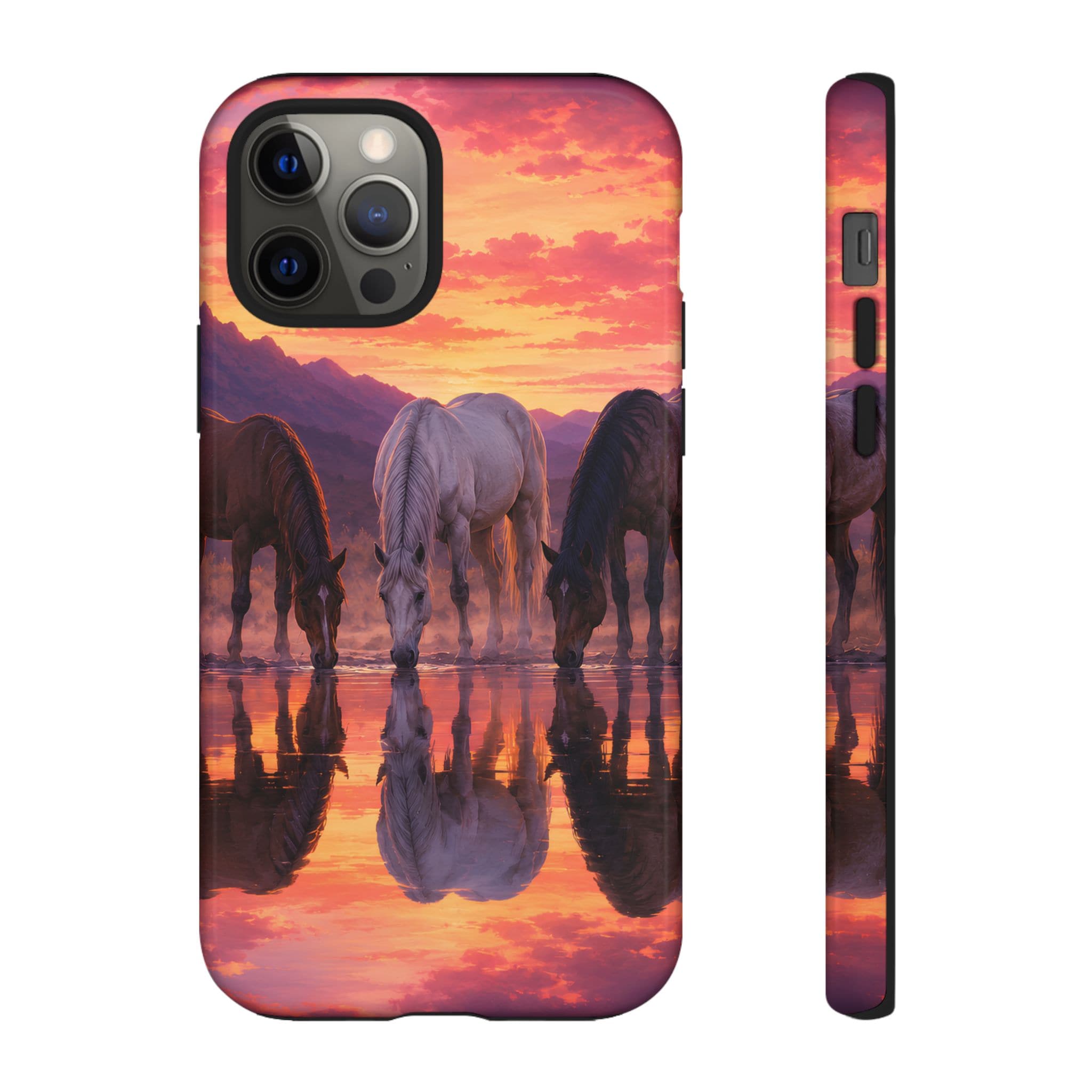 Horses at Sunset Reflection Phone Case