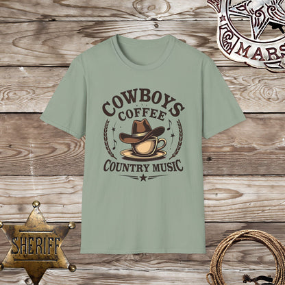 Softstyle Unisex T-Shirt -Cowboy Coffee Country Music