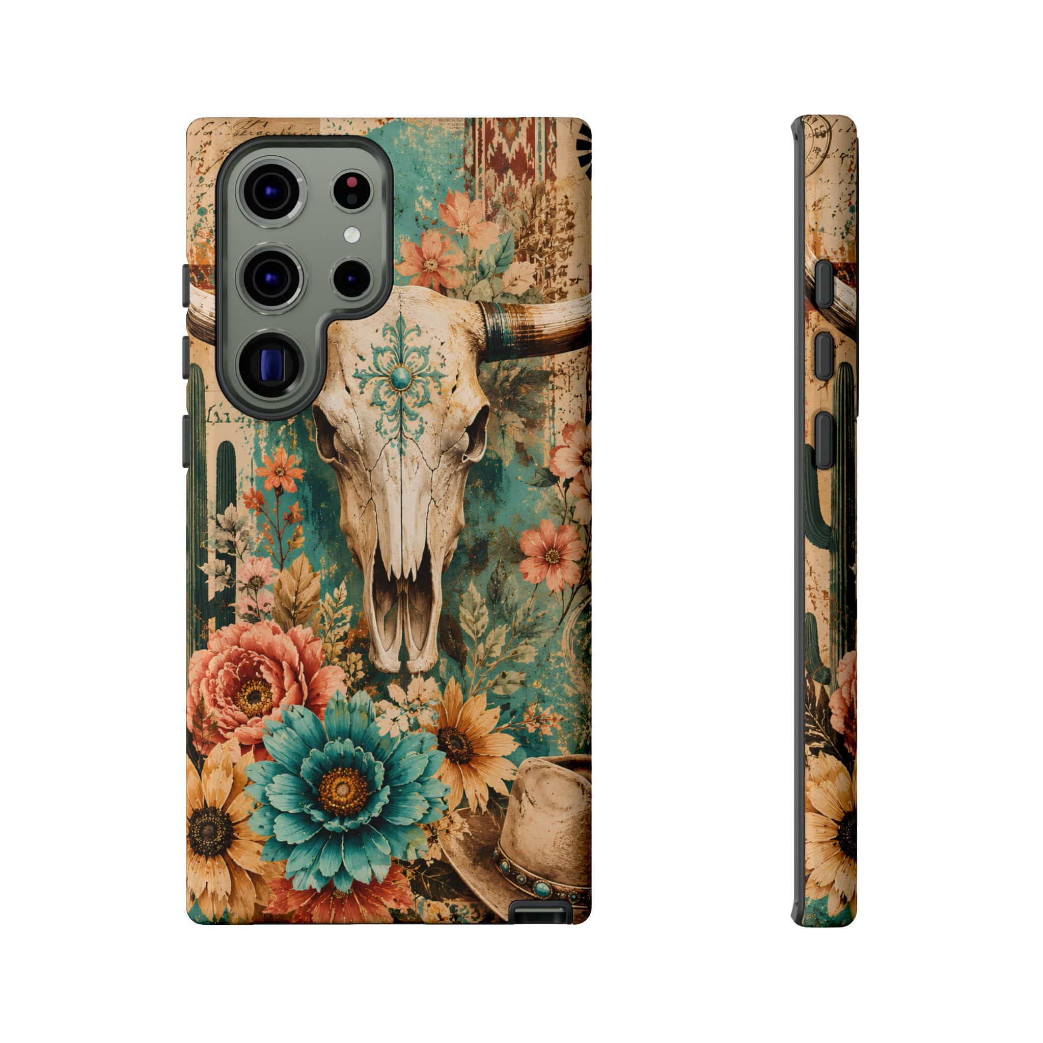 Turquoise Floral Longhorn Western Phone Case