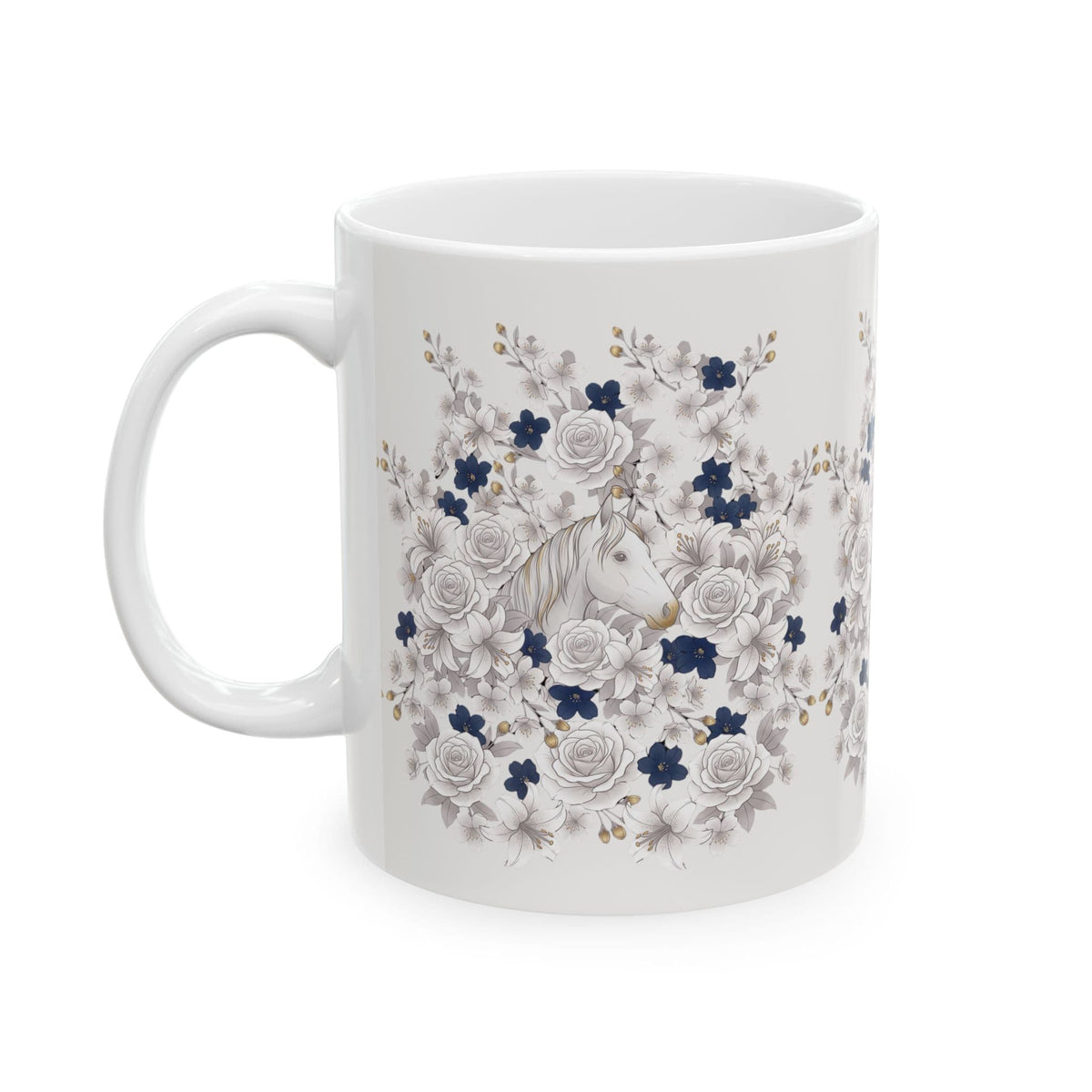 White Horse & Roses Floral Coffee Mug