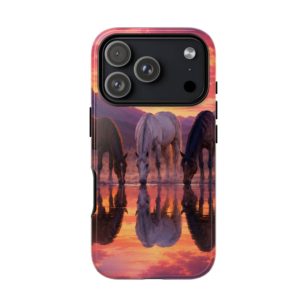 Horses at Sunset Reflection Phone Case