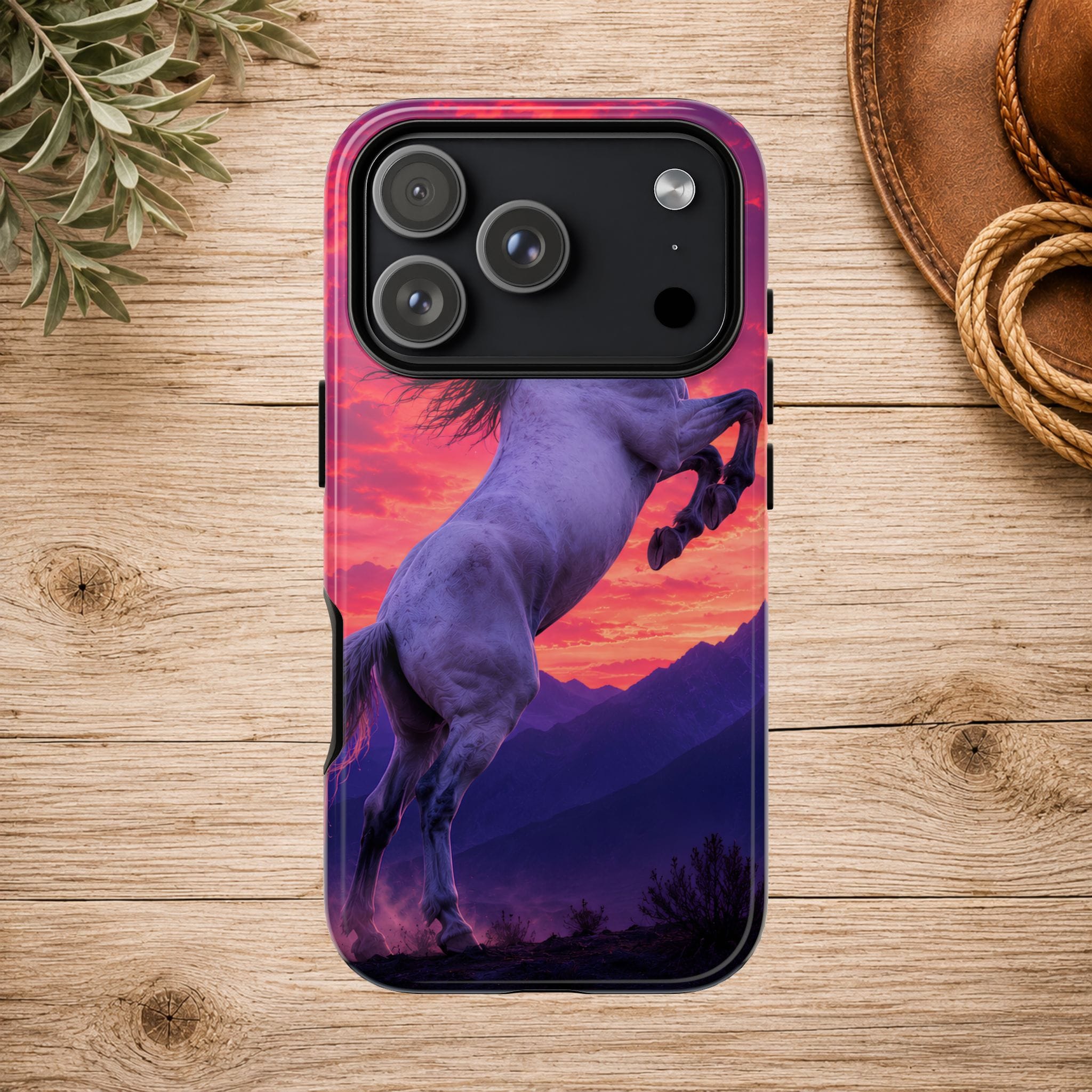 Rearing White Horse Sunset Phone Case