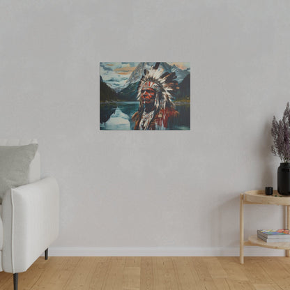 Matte Canvas, Stretched, 0.75"-Indian Chief Reflection Coming out of Water