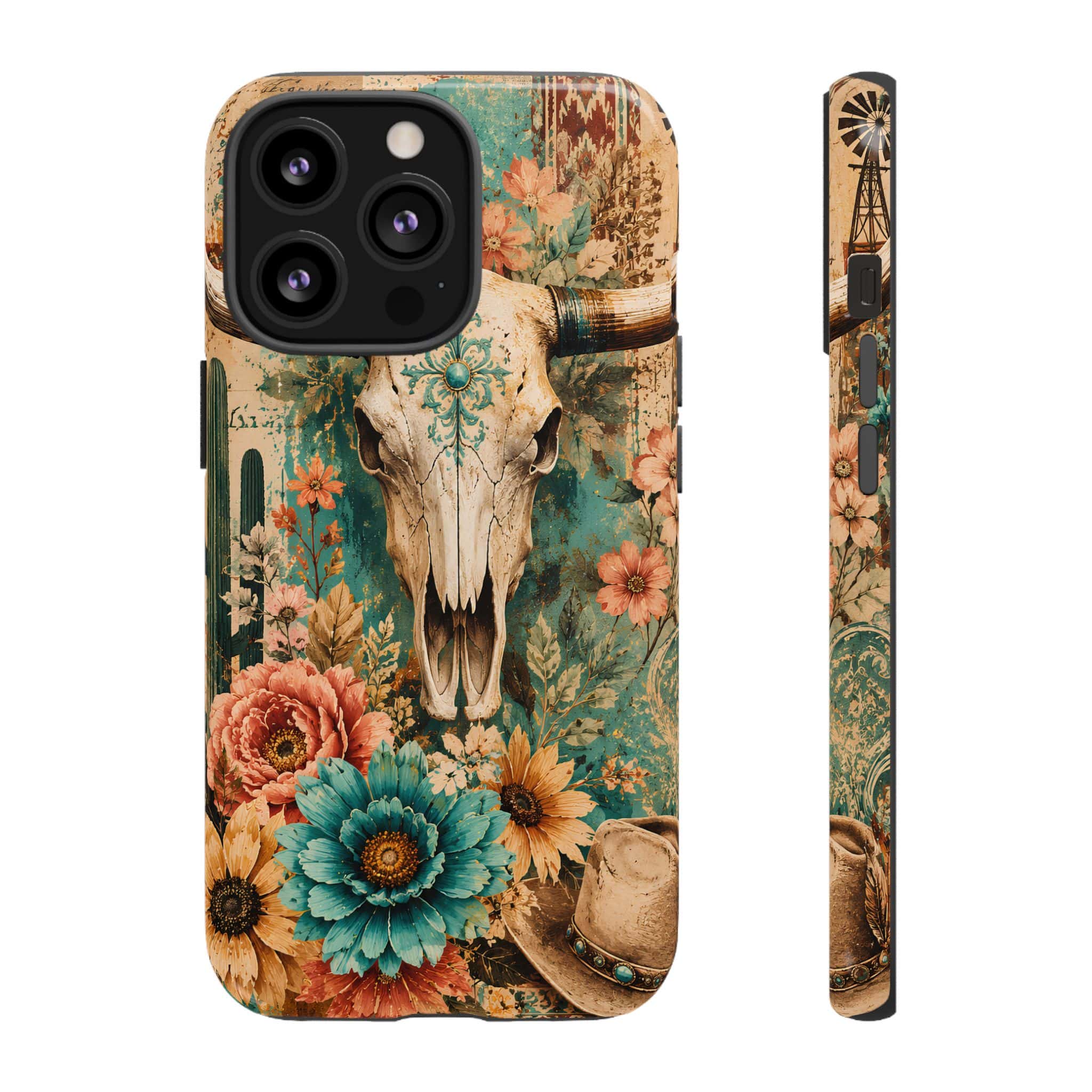Turquoise Floral Longhorn Western Phone Case