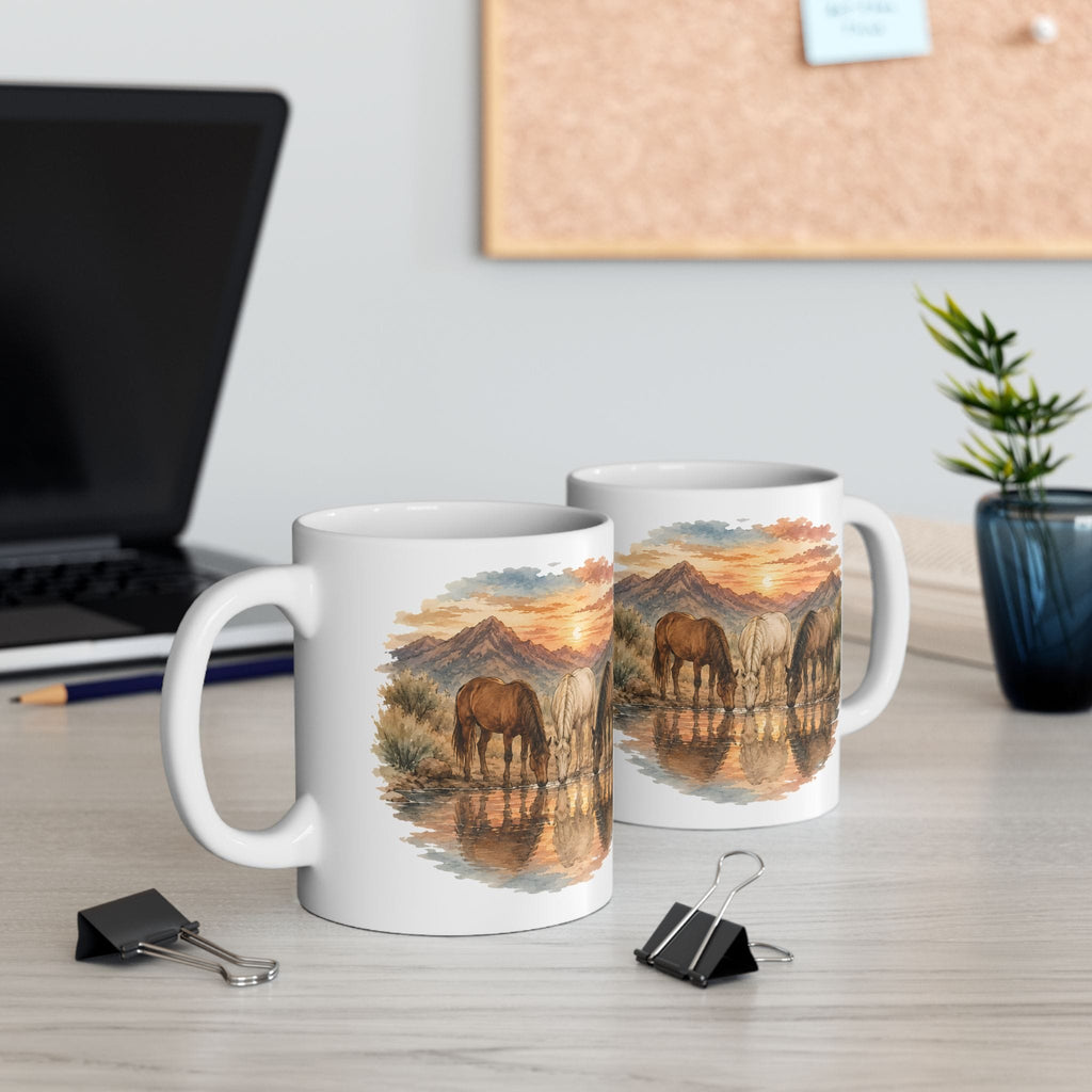 Watercolor Horses at Sunset Coffee Mug
