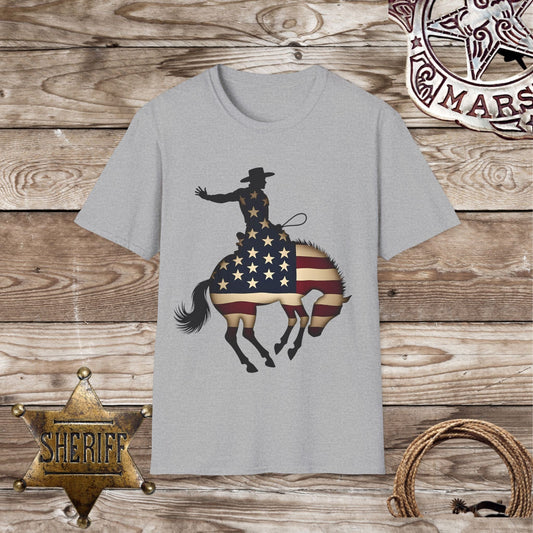 Unisex Softstyle T-Shirt -Patriotic Bucking Horse
