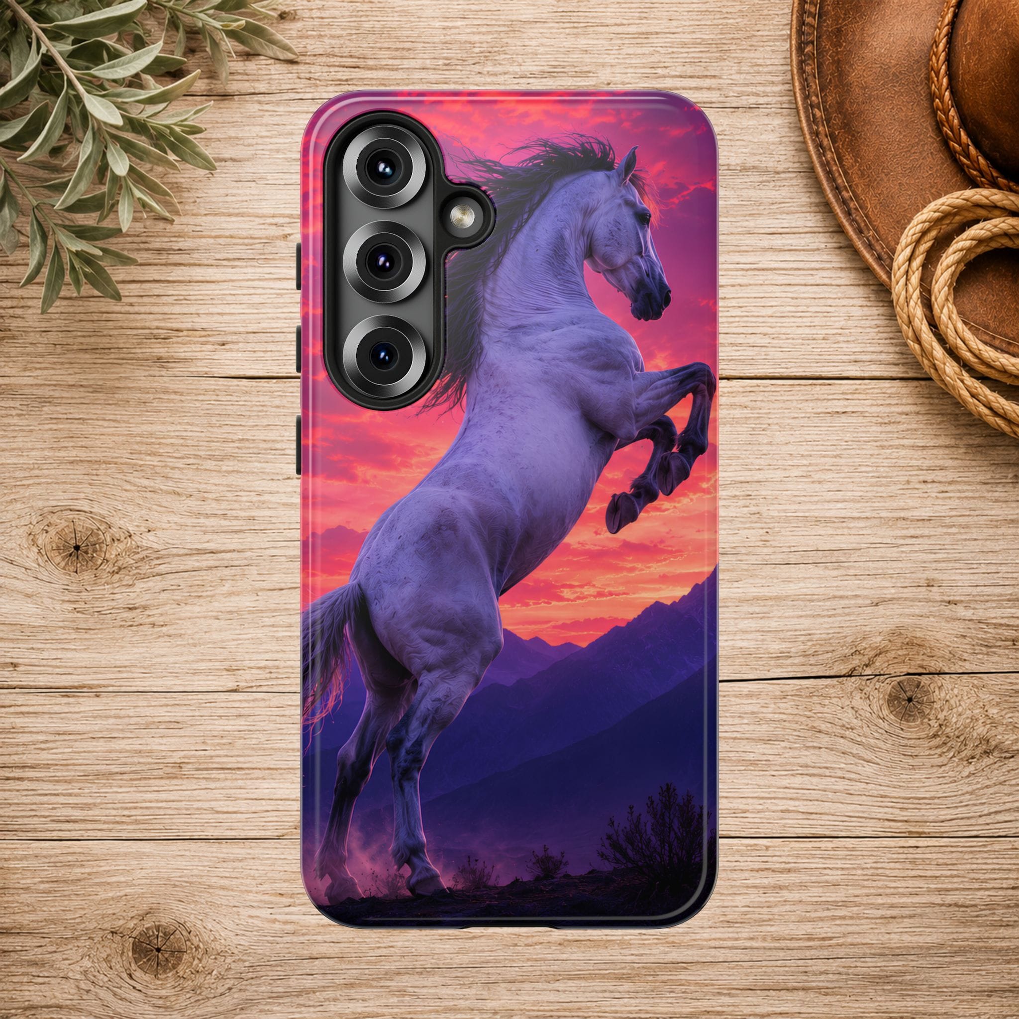 Rearing White Horse Sunset Phone Case