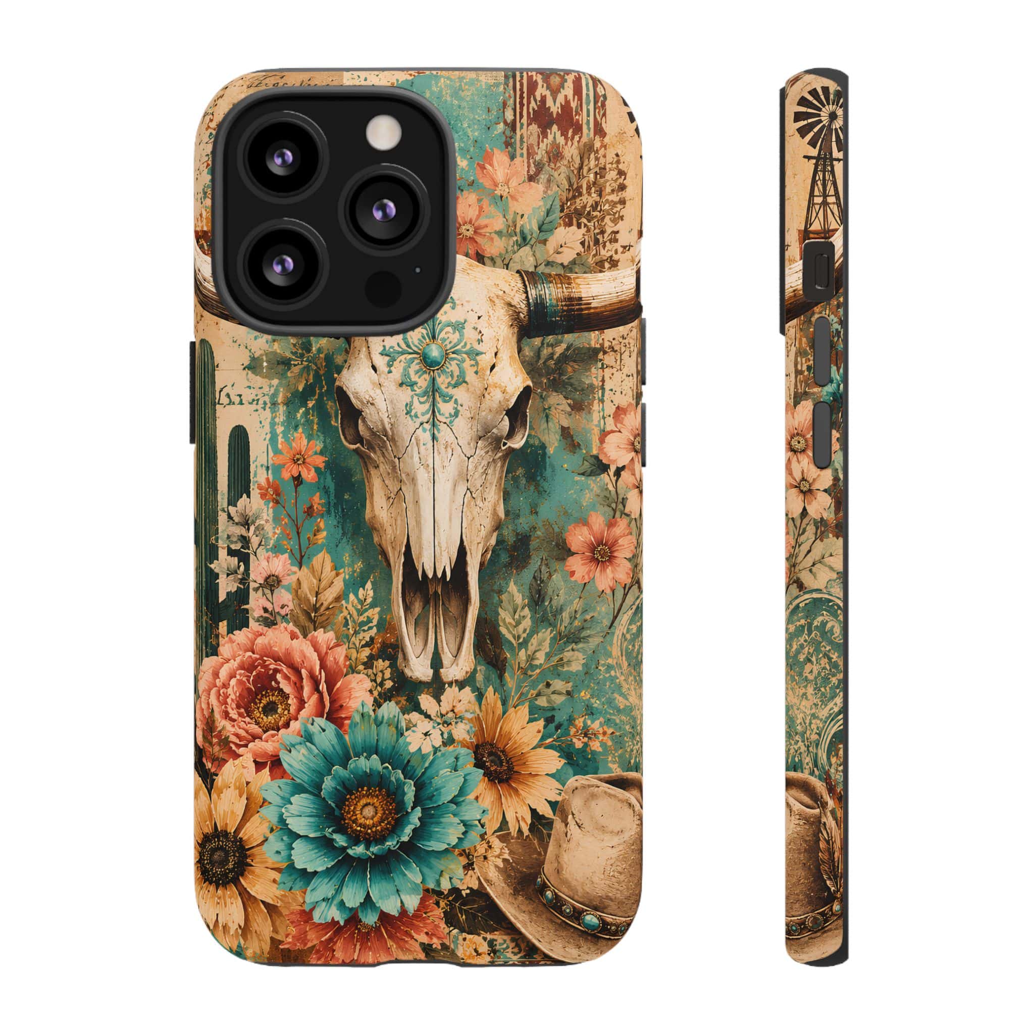 Turquoise Floral Longhorn Western Phone Case