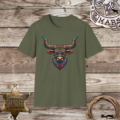 Softstyle Unisex T-Shirt: Psychedelic Steer Head