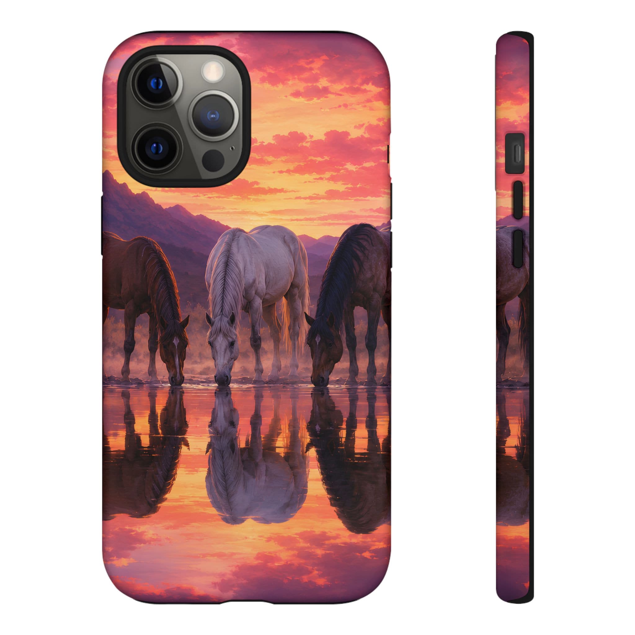 Horses at Sunset Reflection Phone Case