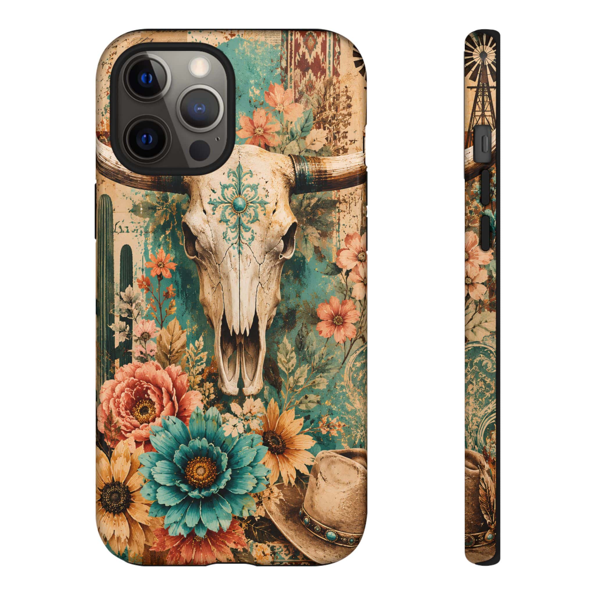 Turquoise Floral Longhorn Western Phone Case