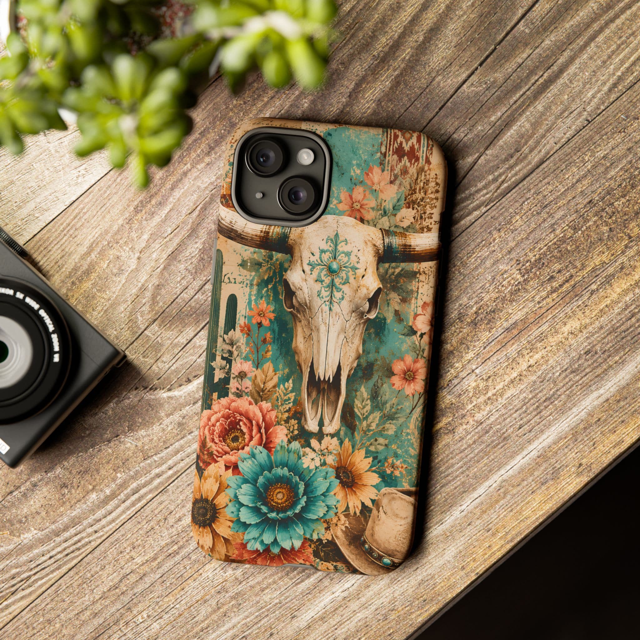 Turquoise Floral Longhorn Western Phone Case