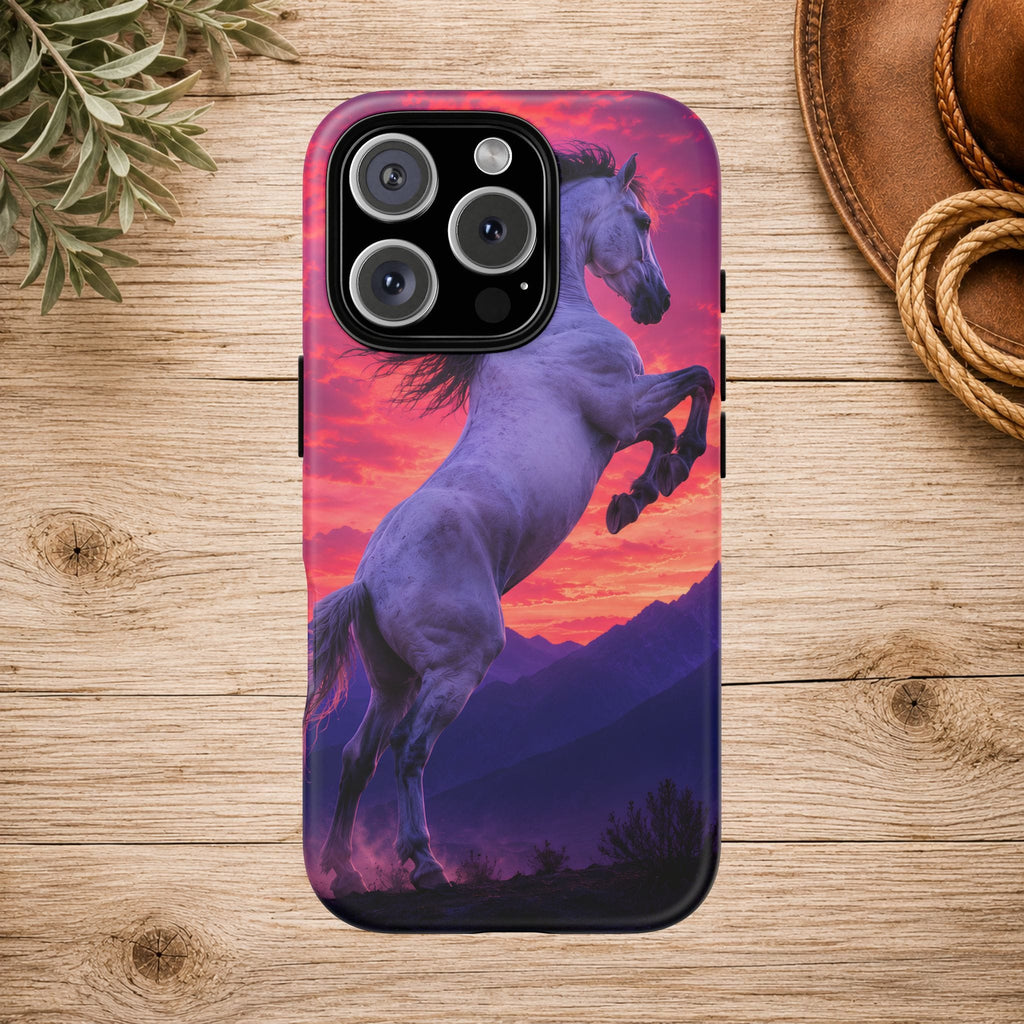 Rearing White Horse Sunset Phone Case