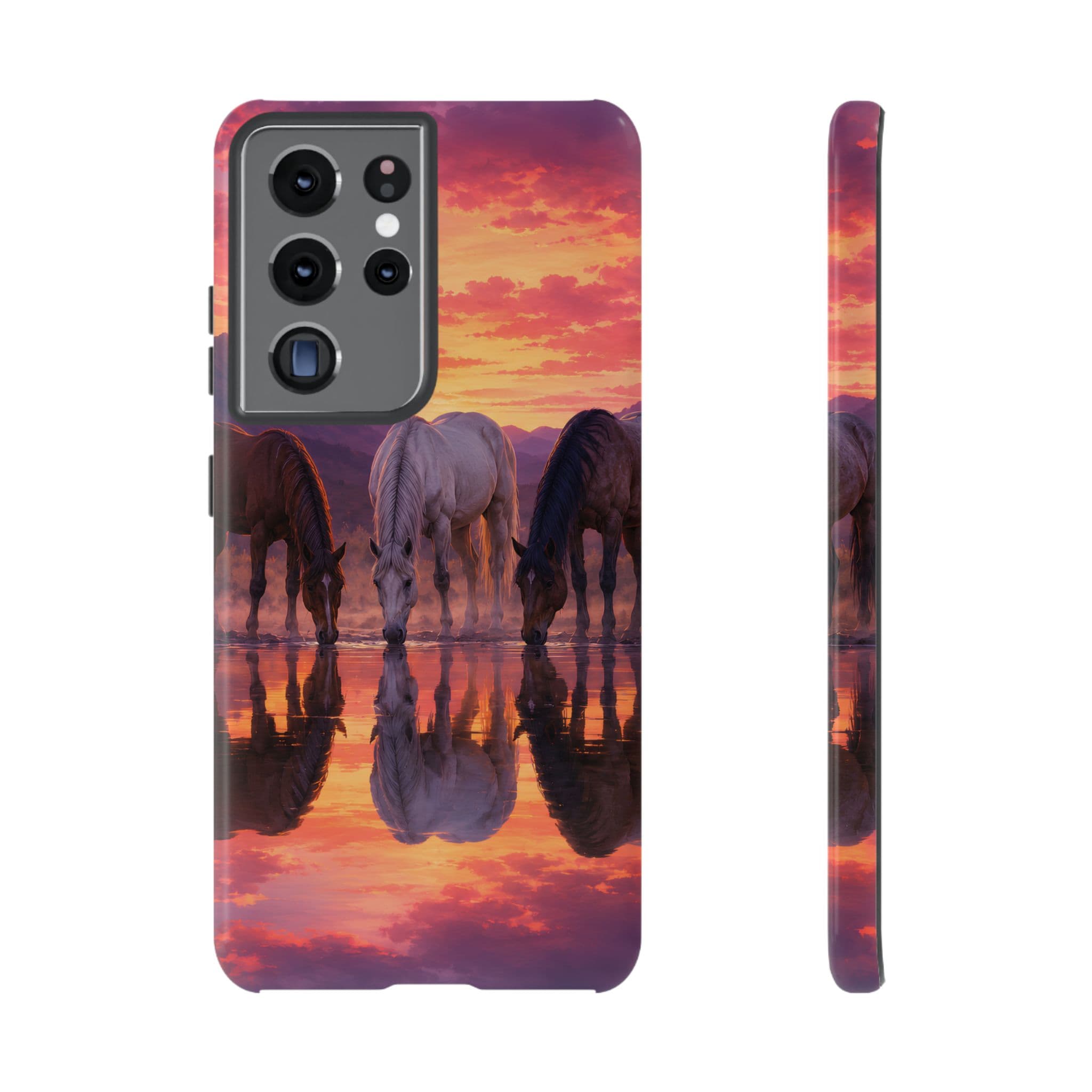 Horses at Sunset Reflection Phone Case