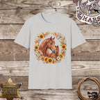 Sunflower Horse & Foal Floral Wreath T-Shirt