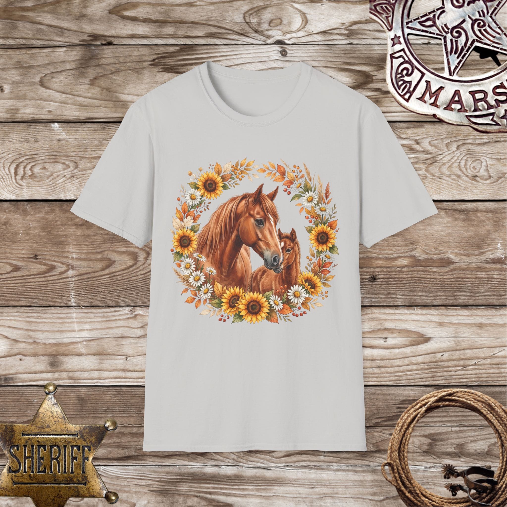Sunflower Horse & Foal Floral Wreath T-Shirt