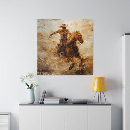 Matte Canvas, Stretched, 0.75"Cowboy Galloping on his Horse