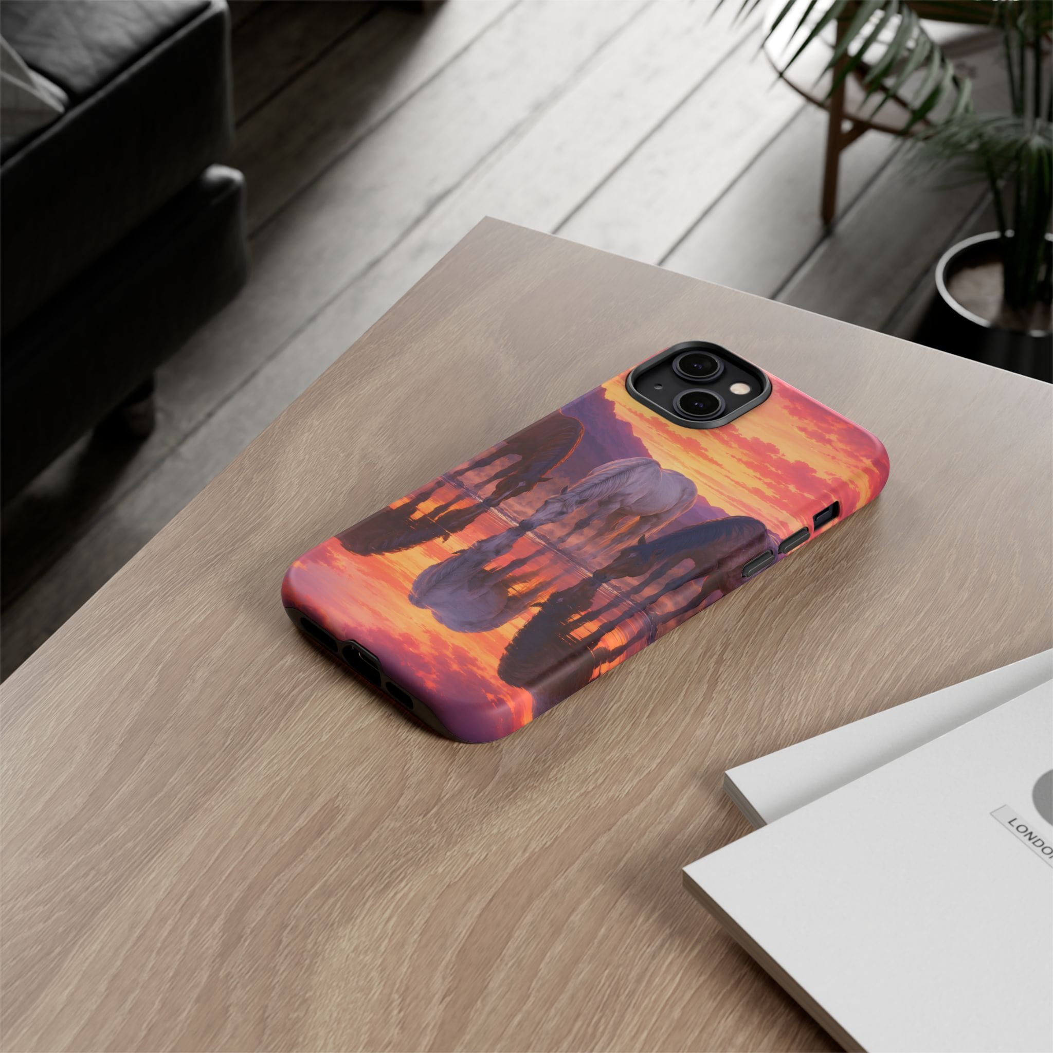 Horses at Sunset Reflection Phone Case