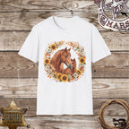 Sunflower Horse & Foal Floral Wreath T-Shirt