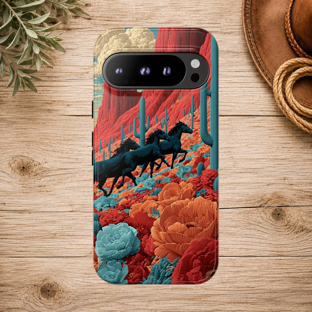 Desert Wild Horses Floral Phone Case