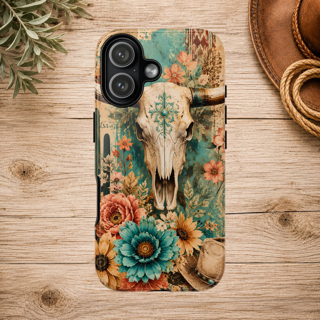 Turquoise Floral Longhorn Western Phone Case