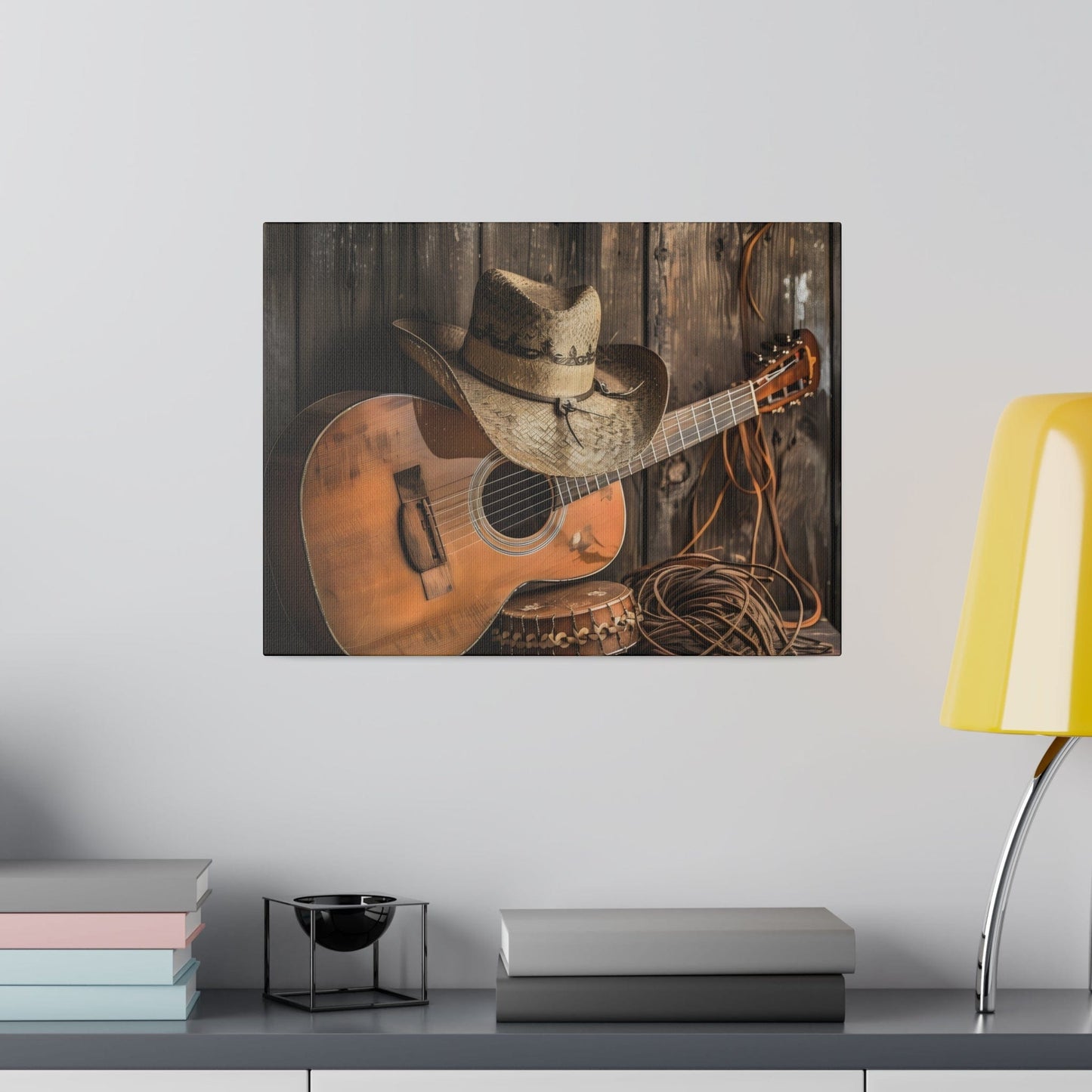 Matte Canvas, Stretched, 0.75"-Old Cowboy hat, Guitar,