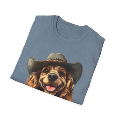 Softstyle Unisex T-Shirt Cocker Spaniel  Cowboy hat