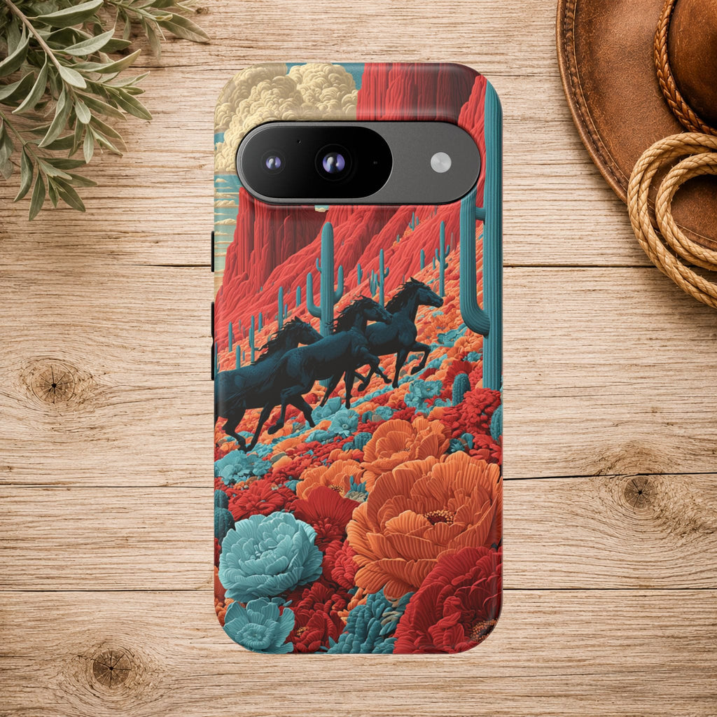 Desert Wild Horses Floral Phone Case