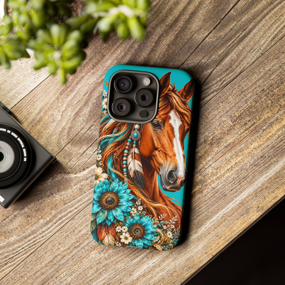 Turquoise Sunflower Horse Phone Case