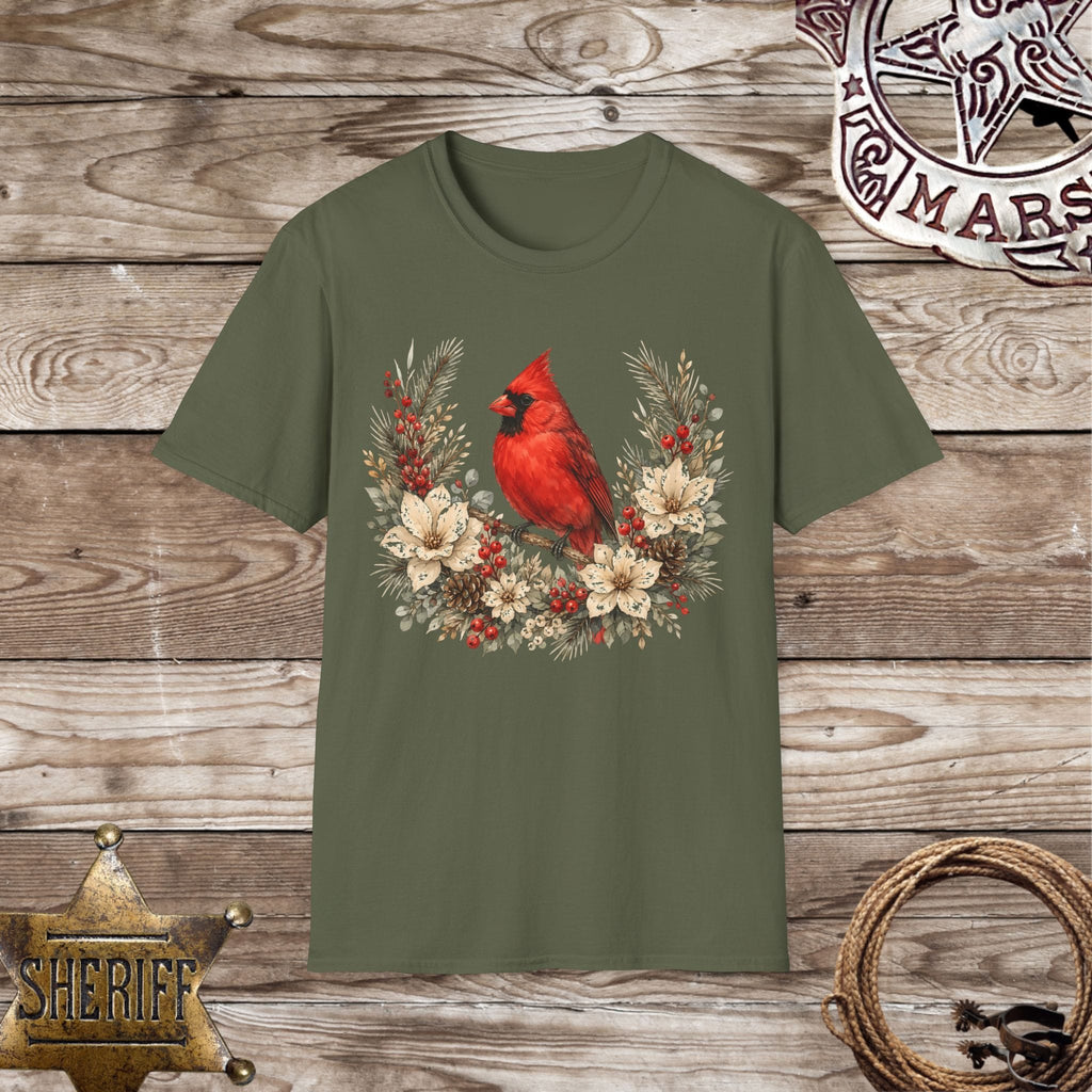 Cardinal Floral Wreath Nature T-Shirt