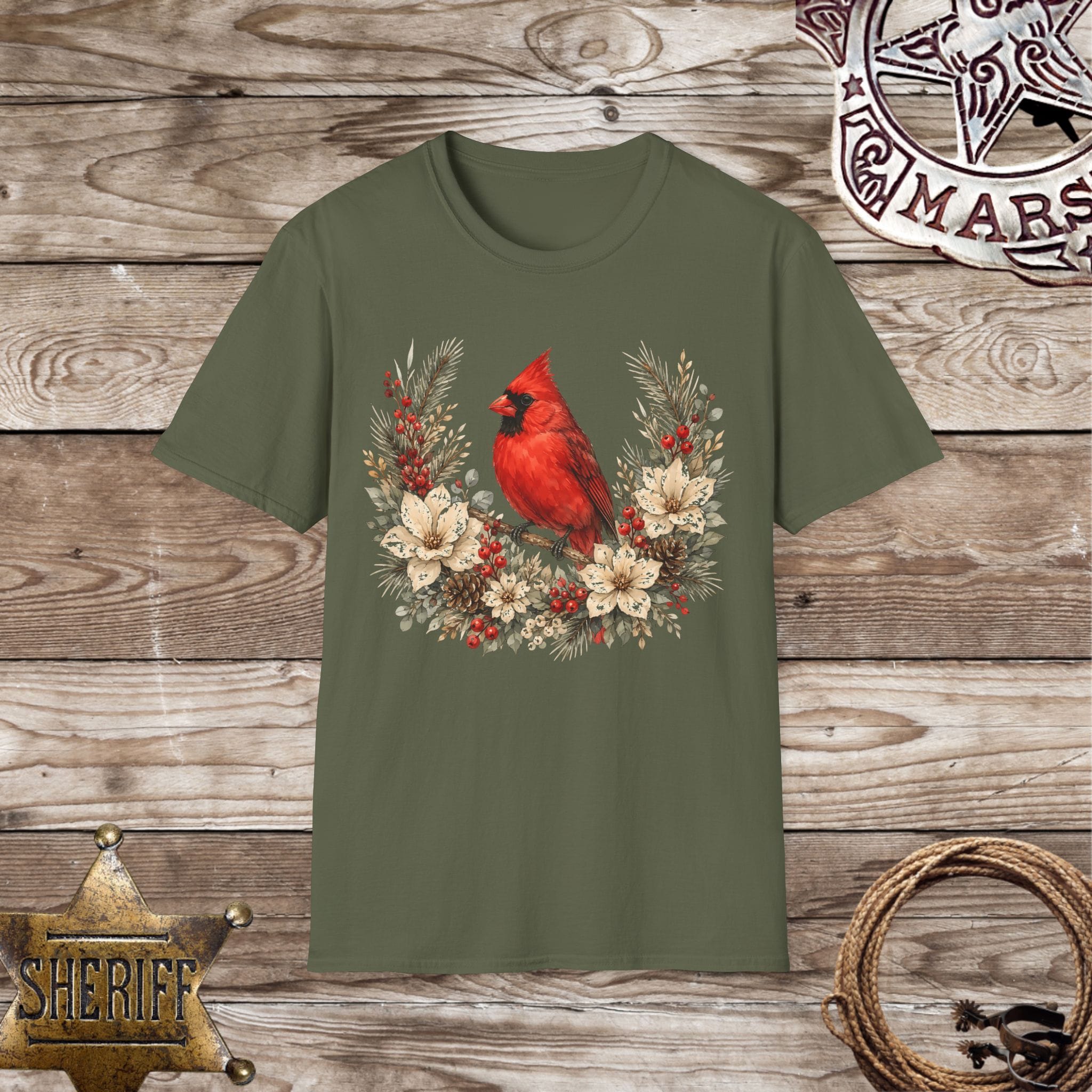 Cardinal Floral Wreath Nature T-Shirt