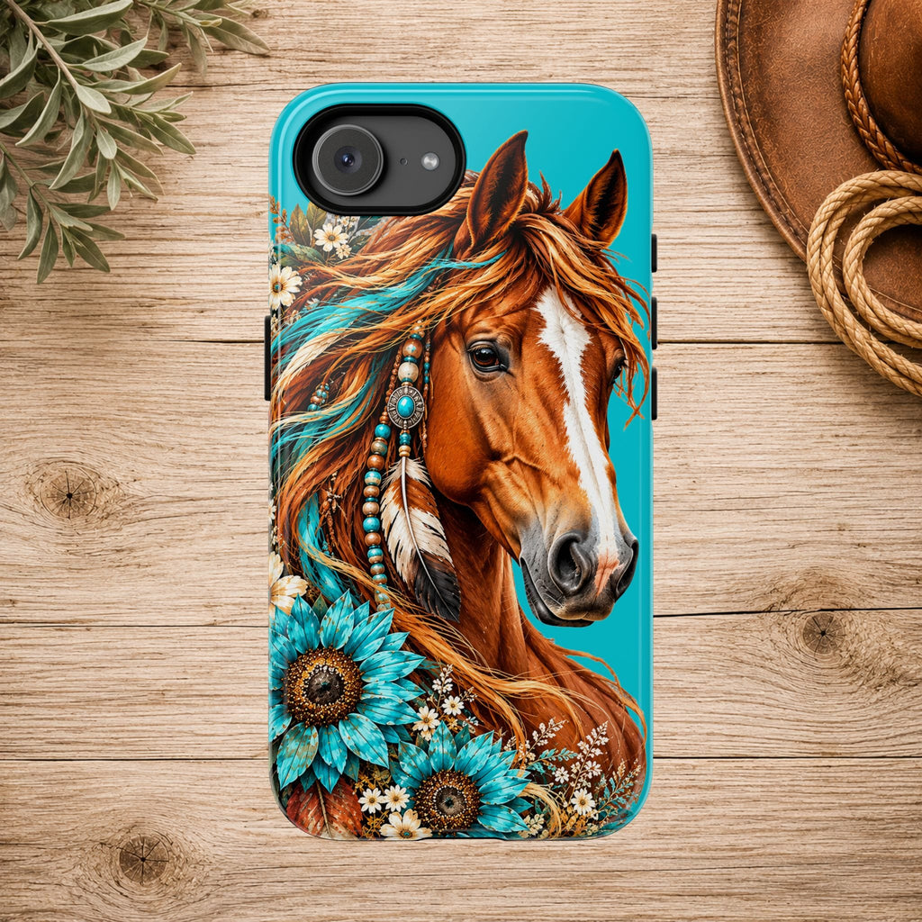 Turquoise Sunflower Horse Phone Case