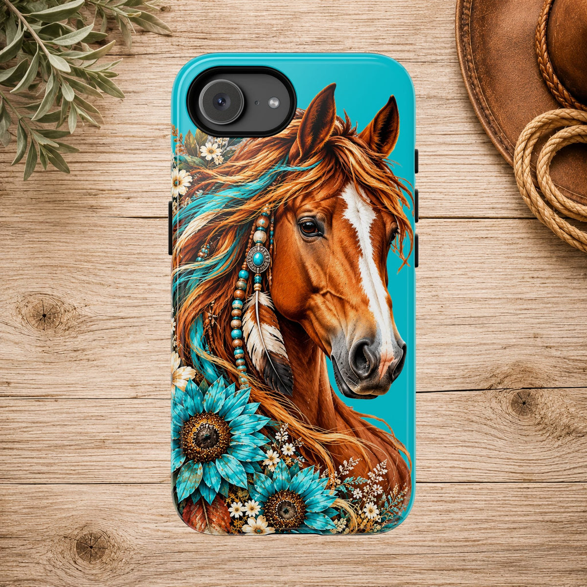 Turquoise Sunflower Horse Phone Case