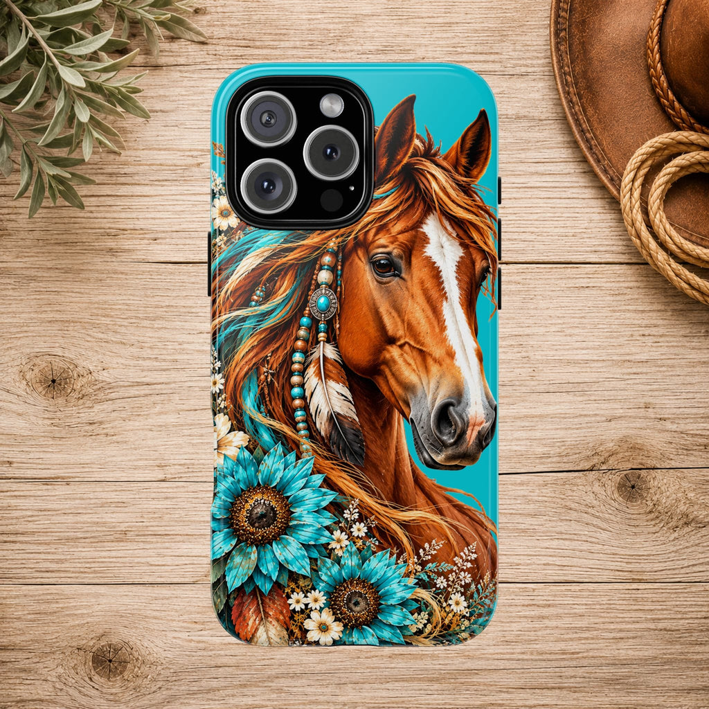 Turquoise Sunflower Horse Phone Case