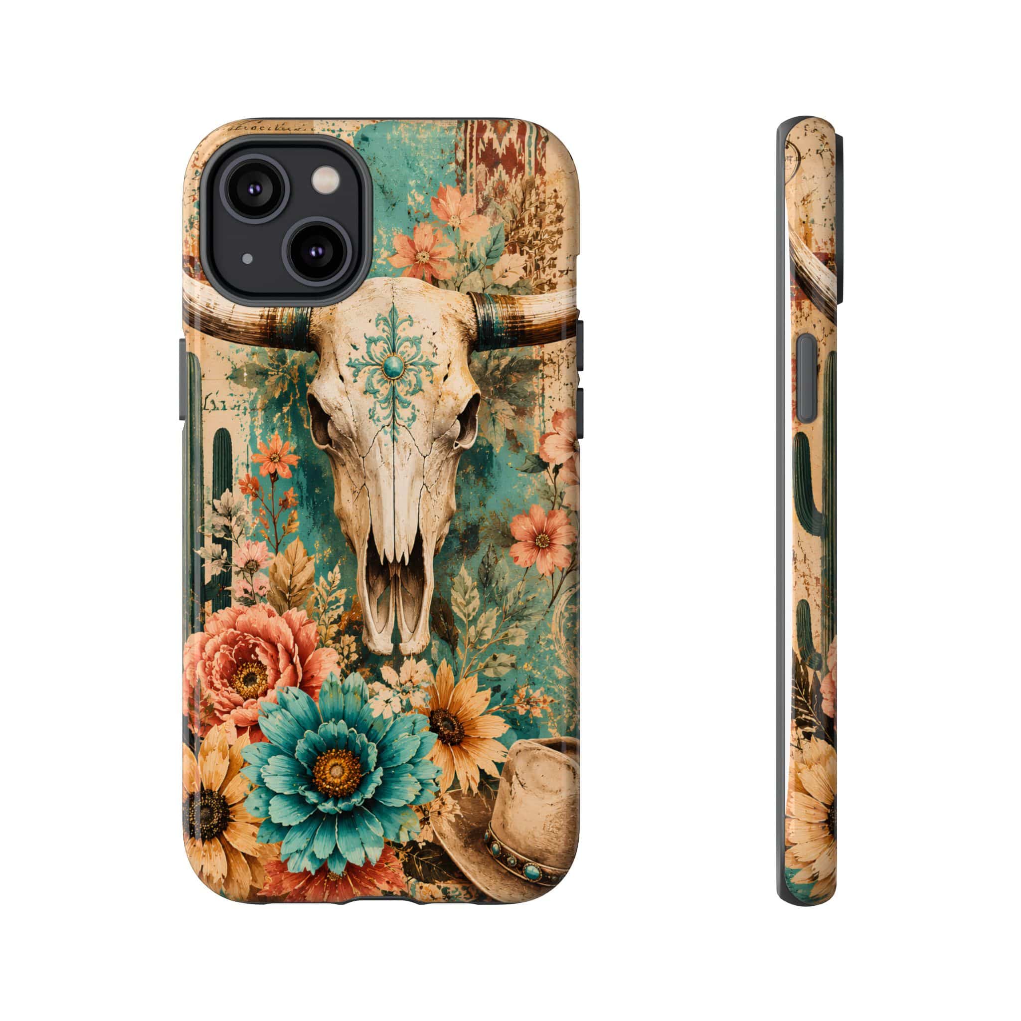 Turquoise Floral Longhorn Western Phone Case