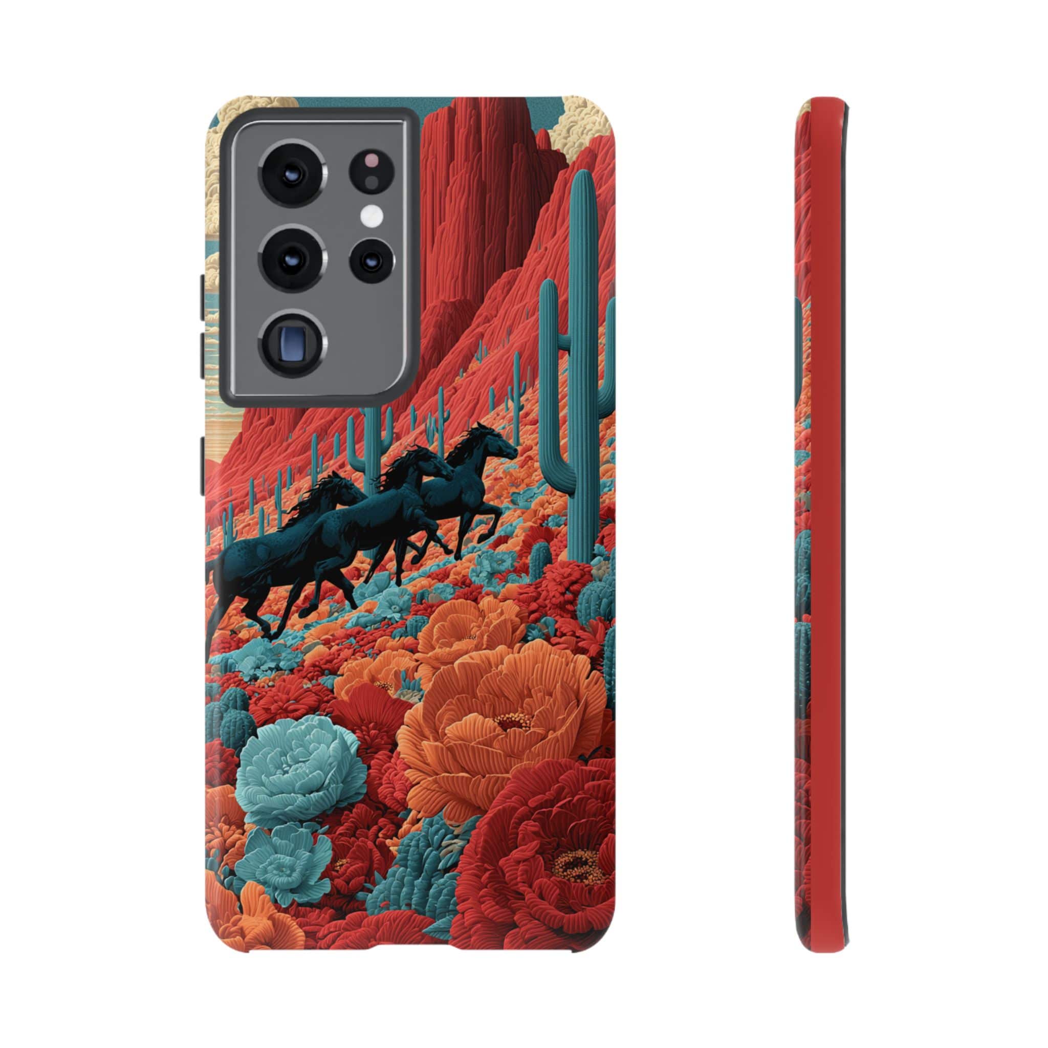 Desert Wild Horses Floral Phone Case