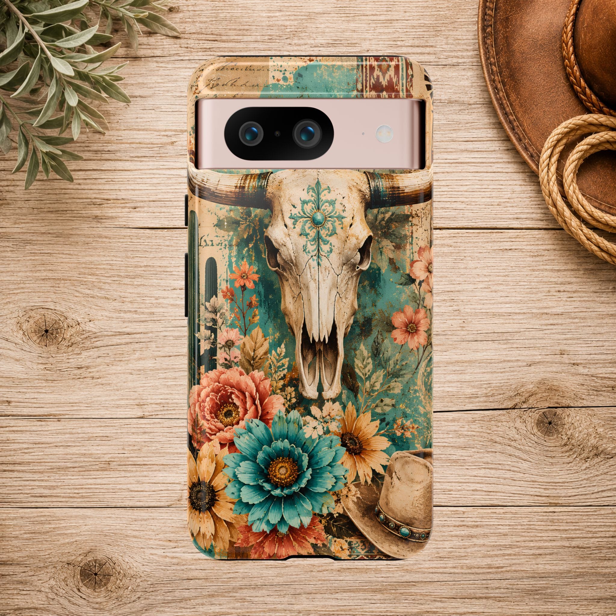 Turquoise Floral Longhorn Western Phone Case