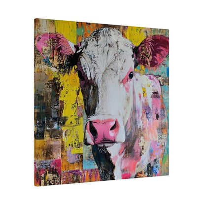 Matte Canvas, Stretched, 0.75"-White face cow with colorful body and background