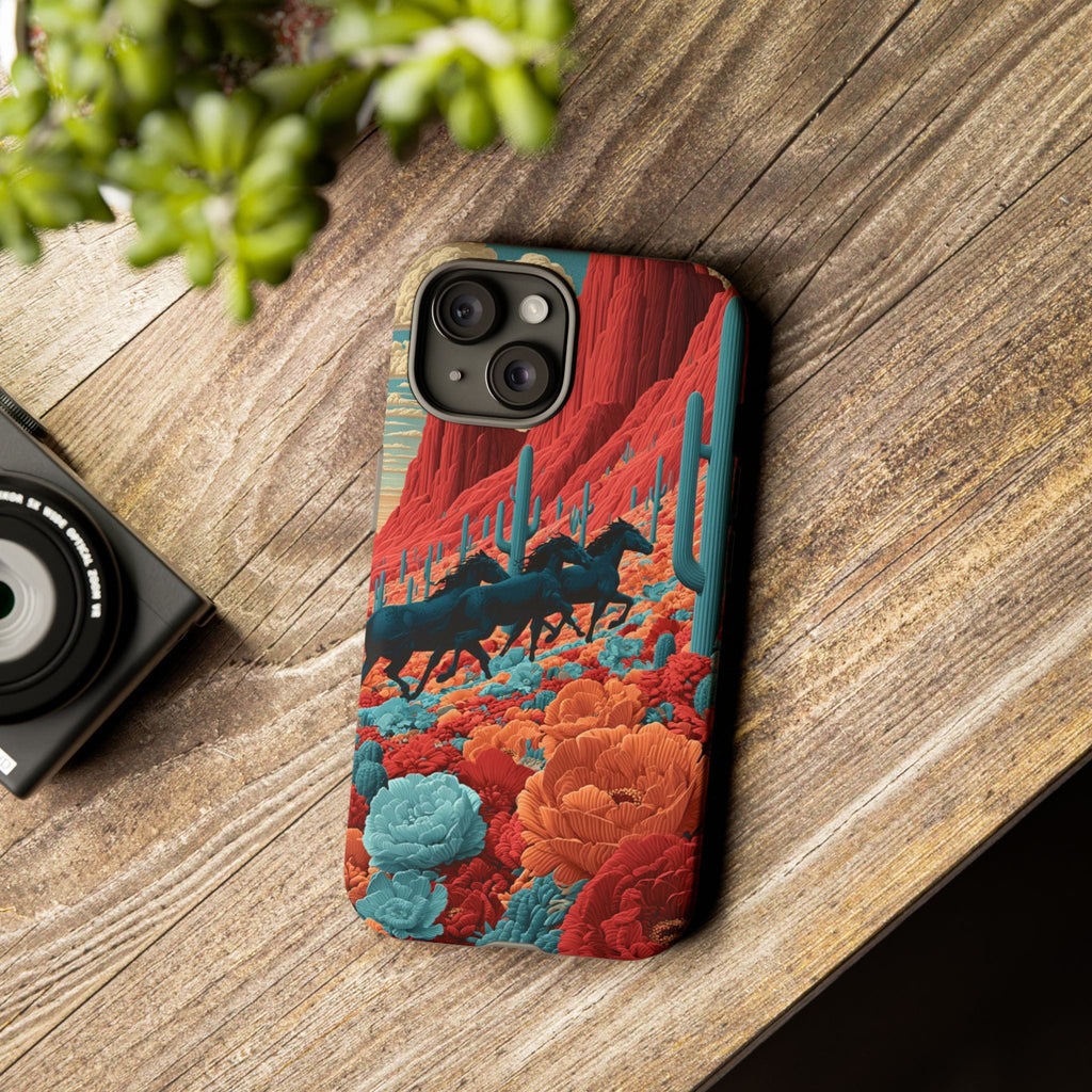 Desert Wild Horses Floral Phone Case