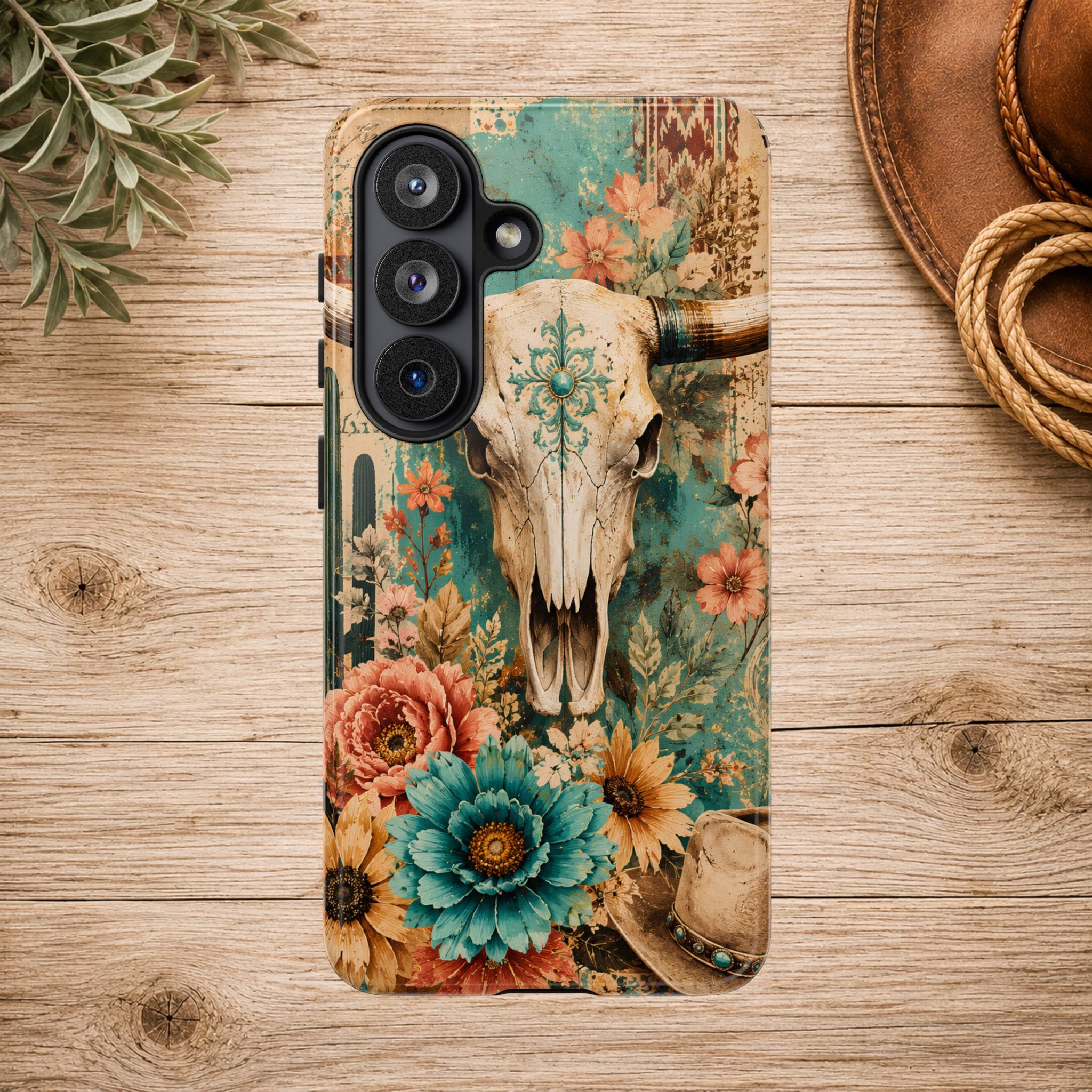 Turquoise Floral Longhorn Western Phone Case